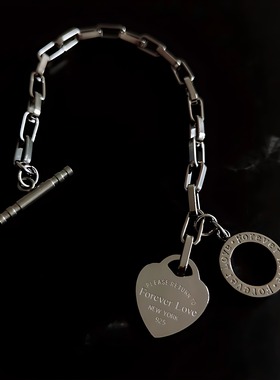 欧美爱心电图钛钢手镯男女开口可调节时尚镂空桃心形拼接潮流手饰