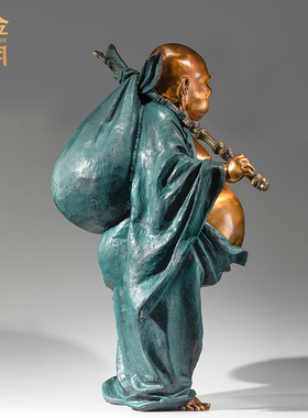 福气满满铜金岁月全黄铜弥勒佛