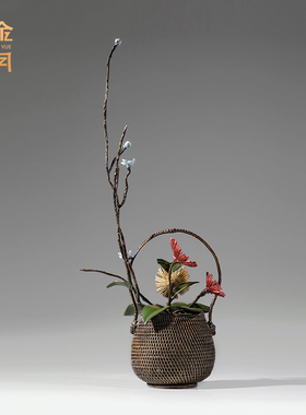 黄铜向日葵花篮艺术风桌面摆件