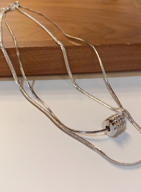 简约轻奢双层锆石黄铜锁骨链女