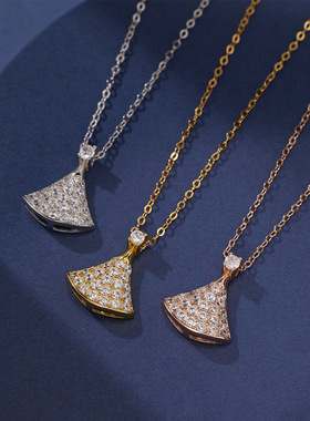 轻奢925银扇形水钻吊坠锁骨链