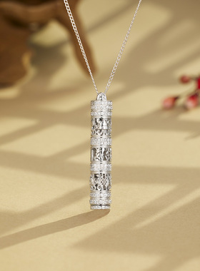 度假风金色佛像经筒缎带项链