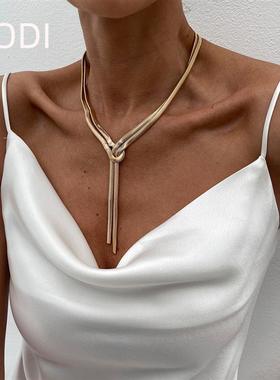 欧美跨境饰品 冷淡风Y型金属蛇骨项链 个性简约线条necklace长款