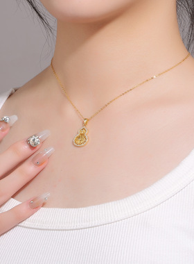 925银镀金镶钻葫芦吊坠项链女