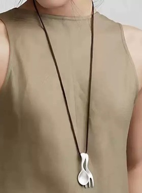 秋冬哑光勺子叉子吊坠项链