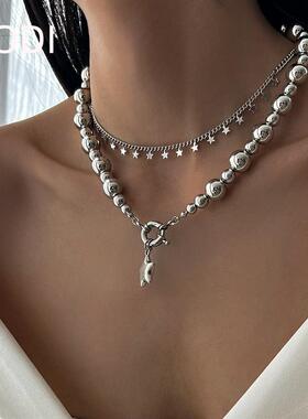 欧美跨境饰品 简约五角星合金吊坠项链 时尚CCB串珠Necklace新品