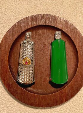 中式复古银质玉石吊坠项链女款