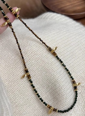 轻奢串珠项链女黑色金色小象毛衣