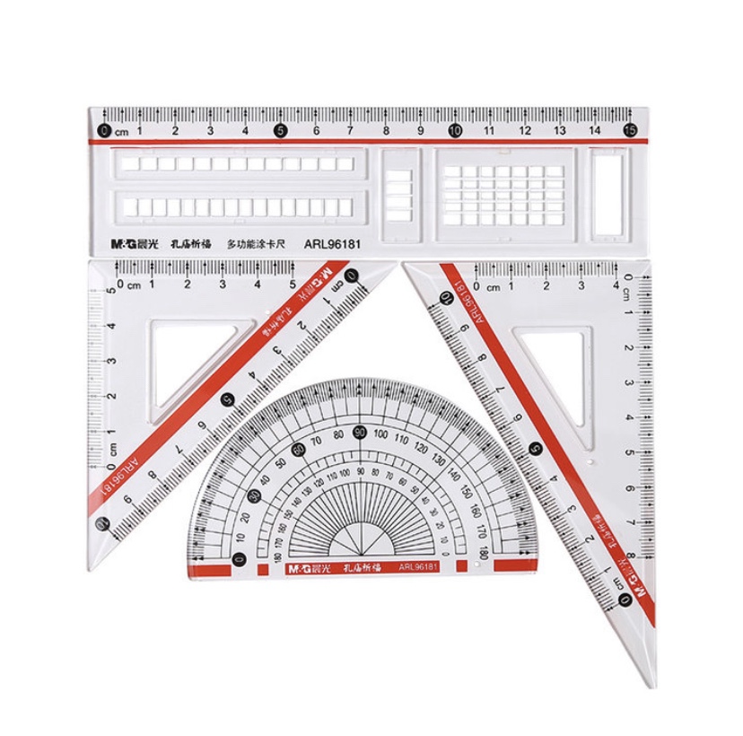 昆明晨光文具ARL96181套尺15厘米直尺三角板半圆涂卡高考中考孔庙-图0