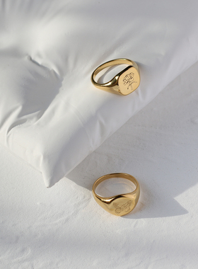 中古蝴蝶牡丹钛钢18K金戒指