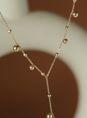 Y形流苏长链金珠钛钢镀18K项链