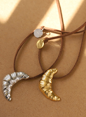 牛角包毛衣链面包麂皮绳项链秋冬