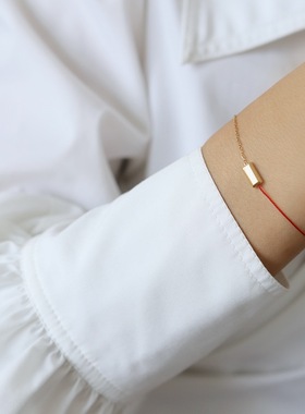 巧克力红绳金砖拼接方块手链