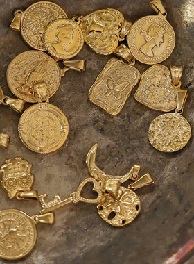 复古吊坠芮苼钛钢镀金女