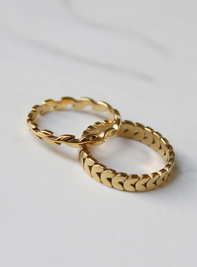 简约麦穗钛钢镀18K金保色女戒