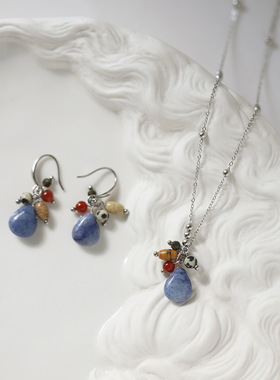 天然石蓝东陵水滴果实红玉髓项链