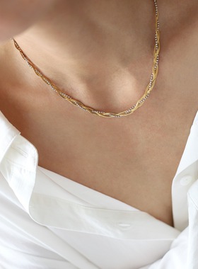 双色麻花编织简约法式项链