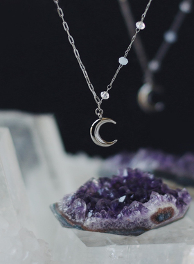 水晶珠月亮短链透明拼接手工链女