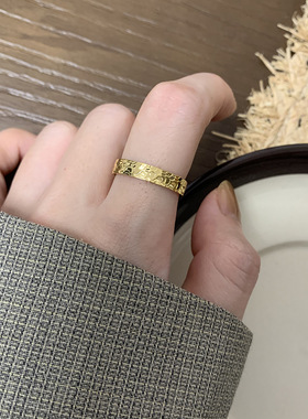 凿刻戒指不规则钛钢龙鳞锡纸碎冰