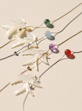 天然白贝壳飞燕项链锁骨链