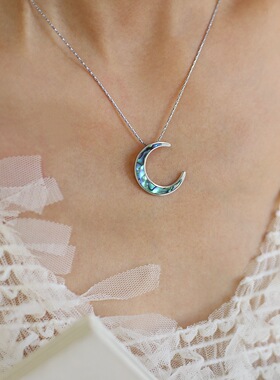 油画质感月牙贝壳项链耳环套装