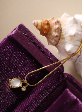 新中式贝壳单钻蛇骨钛钢锁骨链