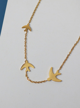 欧美ins风复古燕子飞鸟飞燕和平鸽项链锁骨链 钛钢镀金女款