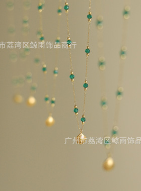 xl208  手工链绿珠小贝壳项链锁骨链 钛钢镀18k