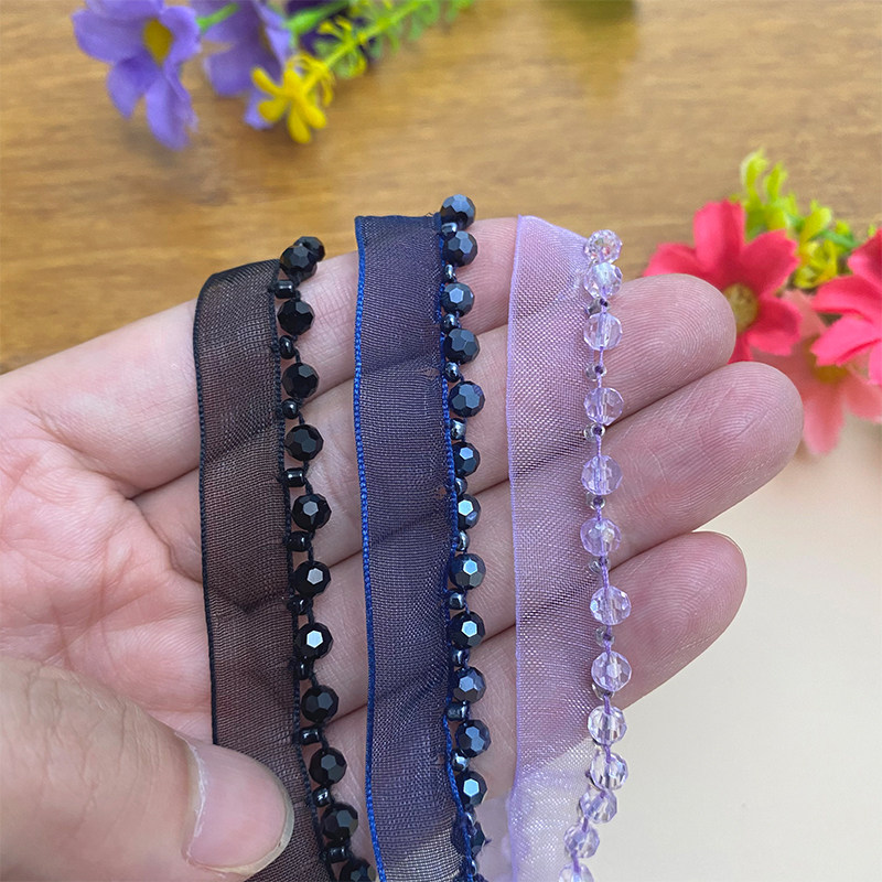 4mm手工水晶纱边钉珠子母带花边DIY服装袖口领口门襟辅料配饰,淘宝优惠券,粉丝福利购,淘宝优惠卷