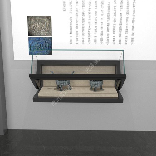 博物馆玻璃展示柜展览厅挂墙柜文物陶瓷器陈列柜台液压开启可定做 - 图0