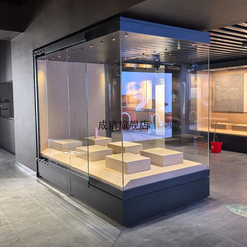玻璃展示柜博物馆古董文物陶瓷字画靠墙沿墙通柜电动平移门陈列柜 - 图3