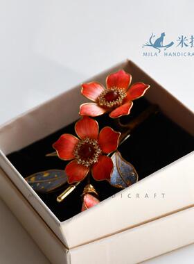 清婉雯非遗绒花木棉花胸针