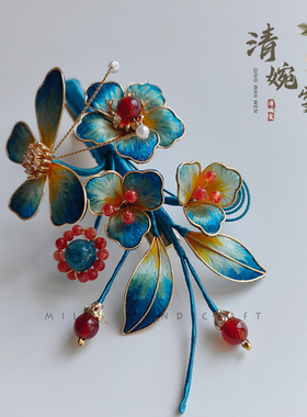 清婉雯绒花木簪新中式手工发饰