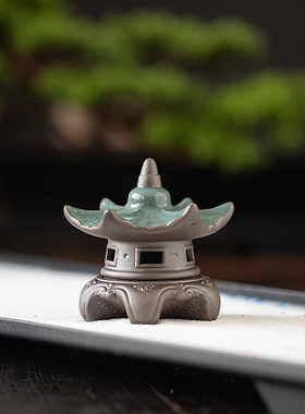 中式禅意陶瓷古建筑亭子水陆鱼缸园艺花盆假山微景观造景设计配件