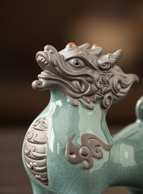 水火小麒麟摆件一对陶瓷工艺品