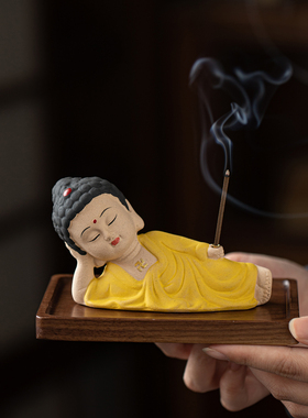 陶瓷卧佛小如来香插摆件