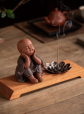 中式禅意紫砂小和尚摆件