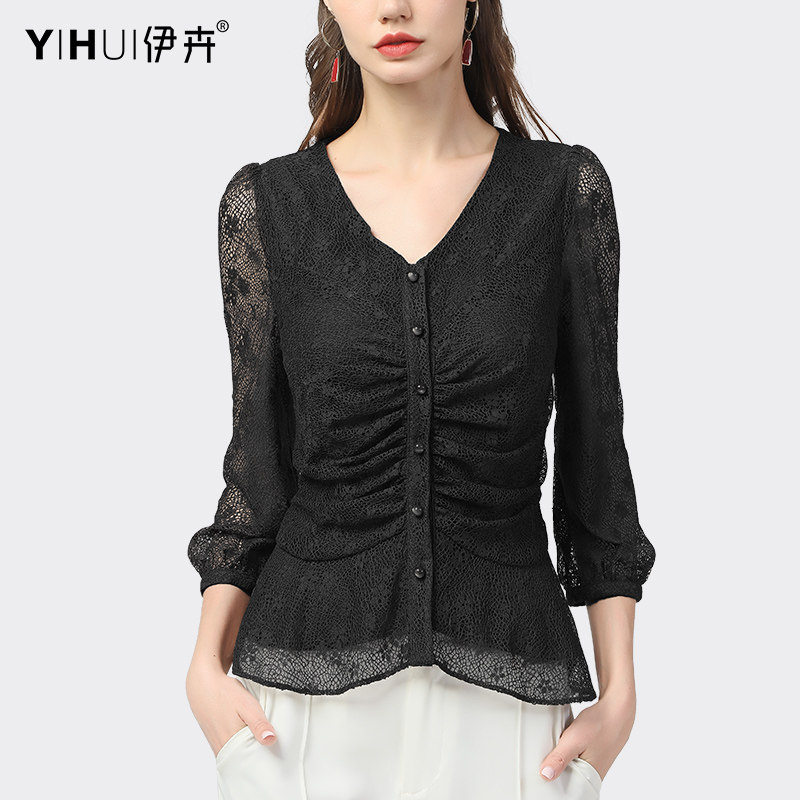 欧洲站春秋七分袖蕾丝衫镂空小衫 伊卉蕾丝衫/雪纺衫