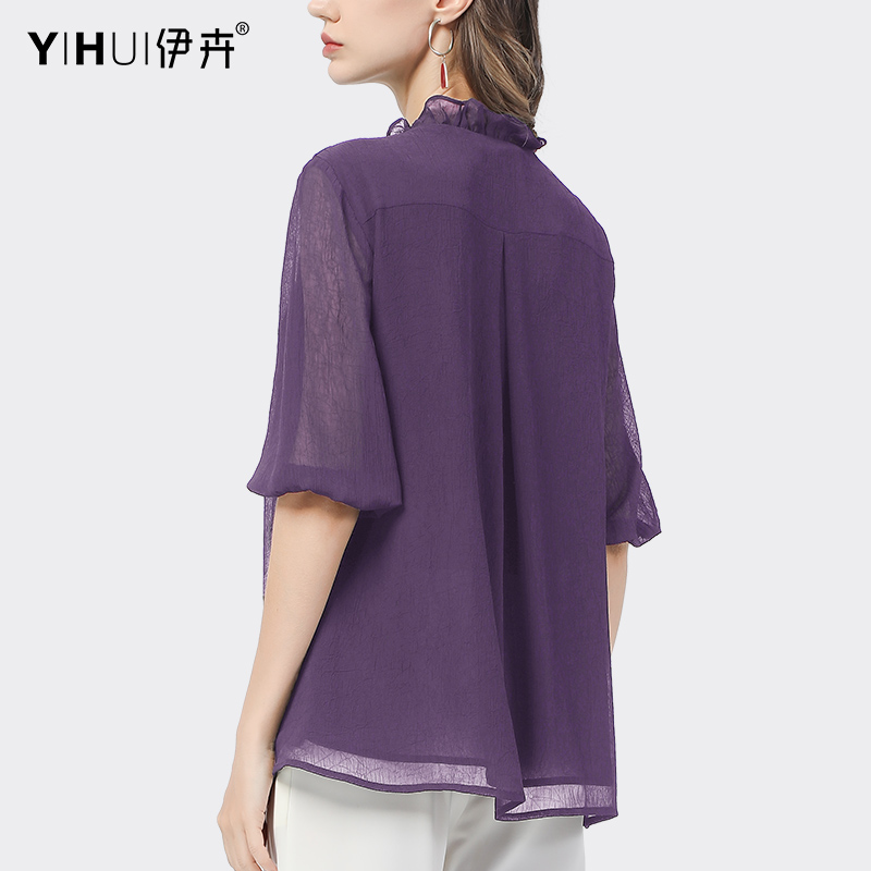 春夏2023新款短袖宽松雪纺衫衬衫 伊卉蕾丝衫/雪纺衫