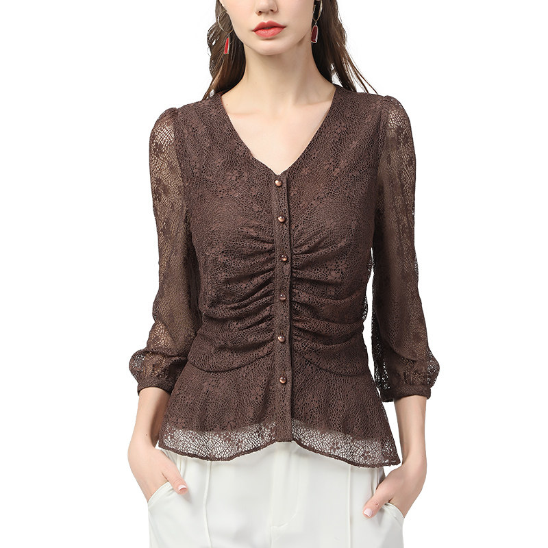 欧洲站春秋七分袖蕾丝衫镂空小衫 伊卉蕾丝衫/雪纺衫