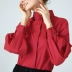 Áo sơ mi nữ màu đỏ áo sơ mi nữ cỡ lớn cổ đứng lồng đèn chuyên nghiệp dài tay áo sơ mi vải cotton thiết kế cảm giác mùa xuân 2021 - Áo sơ mi