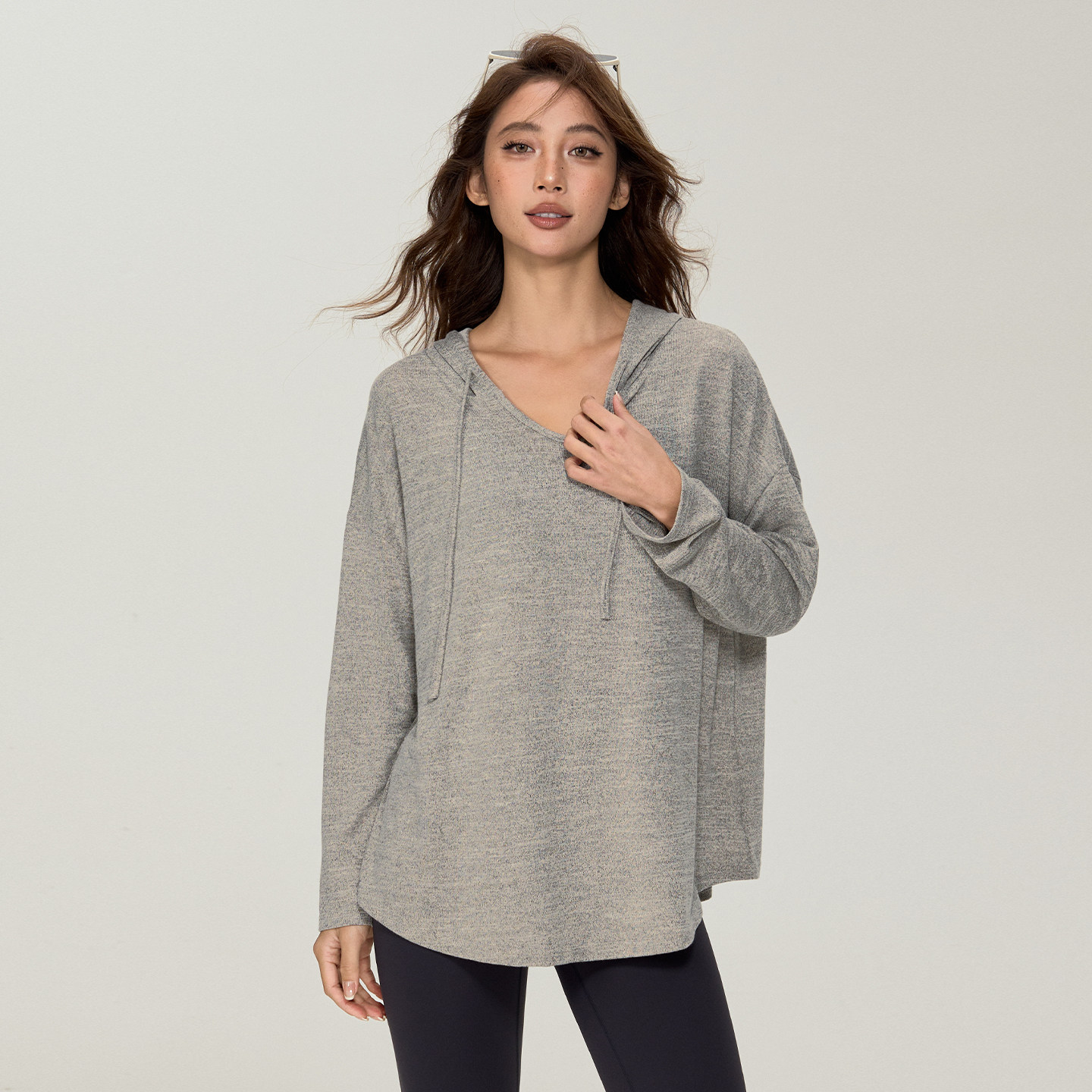 DCW连帽运动长袖女宽松显瘦普拉提针织瑜伽罩衫跑步训练健身衣秋,淘宝优惠券,粉丝福利购,淘宝优惠卷