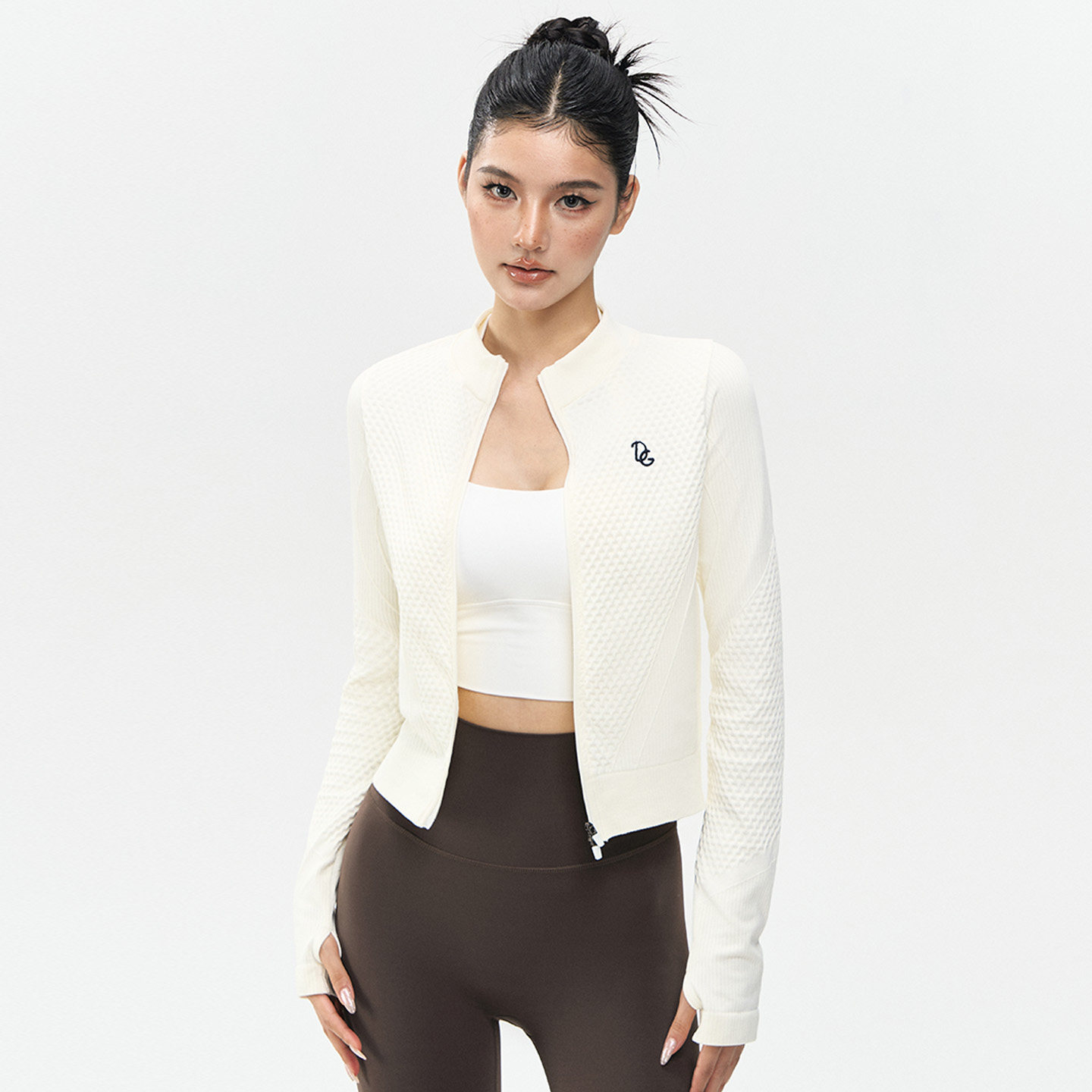 DCW普拉提瑜伽外套女紧身显瘦立领短款健身长袖跑步训练运动上衣,淘宝优惠券,粉丝福利购,淘宝优惠卷