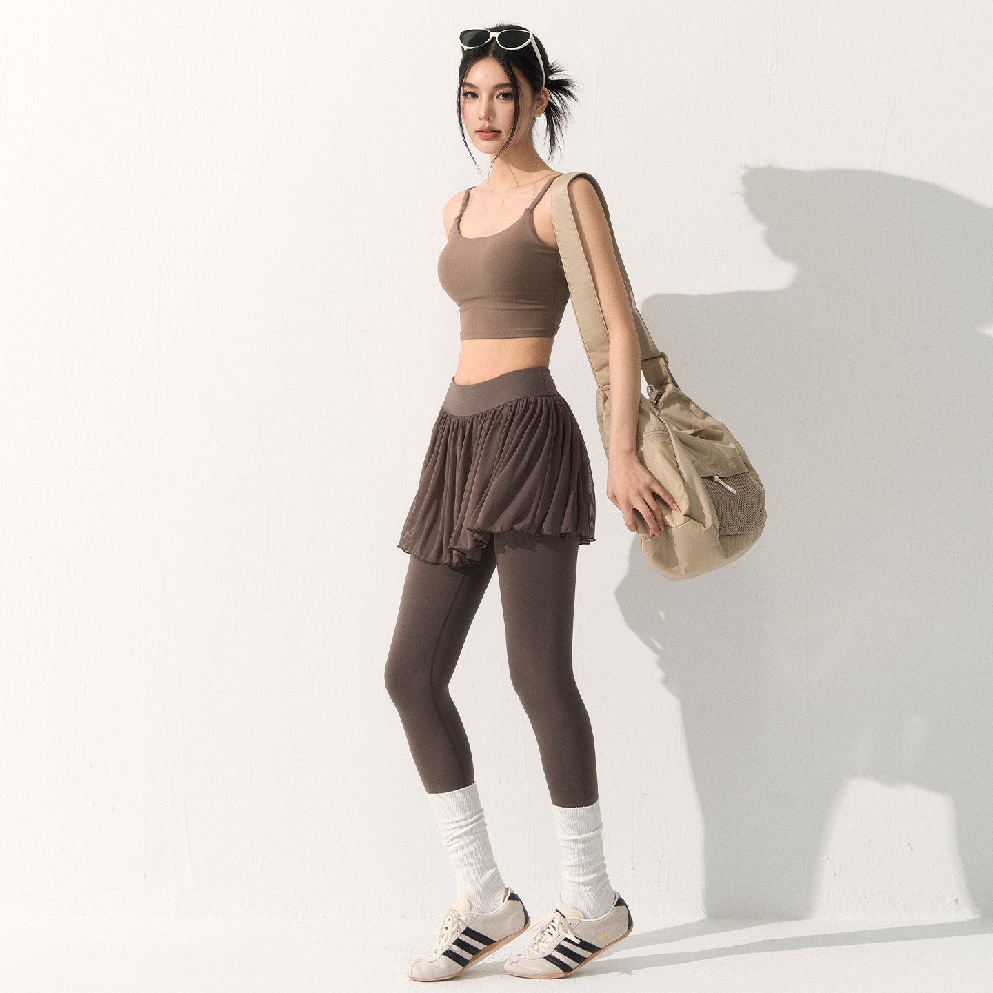 DCW假两件运动裤裙女高腰紧身显瘦跑步健身长裤普拉提训练瑜伽裤,淘宝优惠券,粉丝福利购,淘宝优惠卷