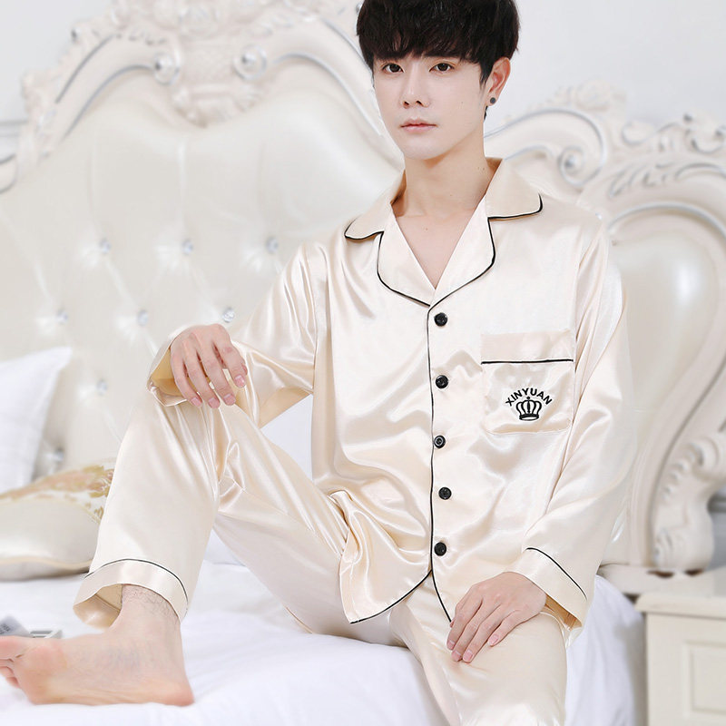 冰丝男夏季长袖套装韩版宽松睡衣 法曼莱睡衣/家居服套装