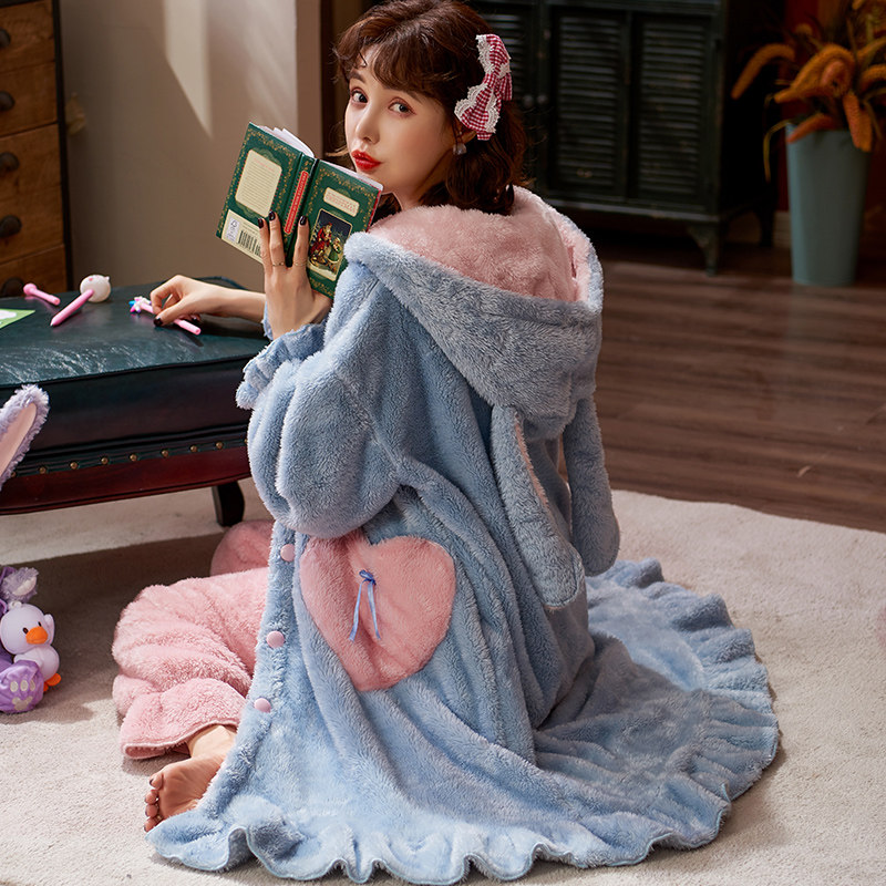 秋冬季珊瑚绒长款冬天浴袍 法曼莱睡衣/家居服套装