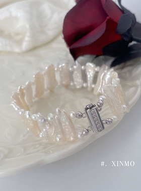 双排琵琶珠手链 OL风 插扣 高级感 天然珍珠 圆隔珠 包邮