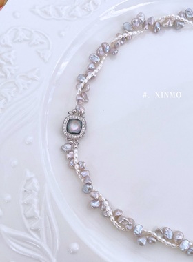 双层灰色花瓣珍珠项链 米珠 天然珍珠 气质 多戴法 925银