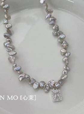 真多麻灰碎银子花瓣珍珠项链 小众淑女通勤日常气质简约