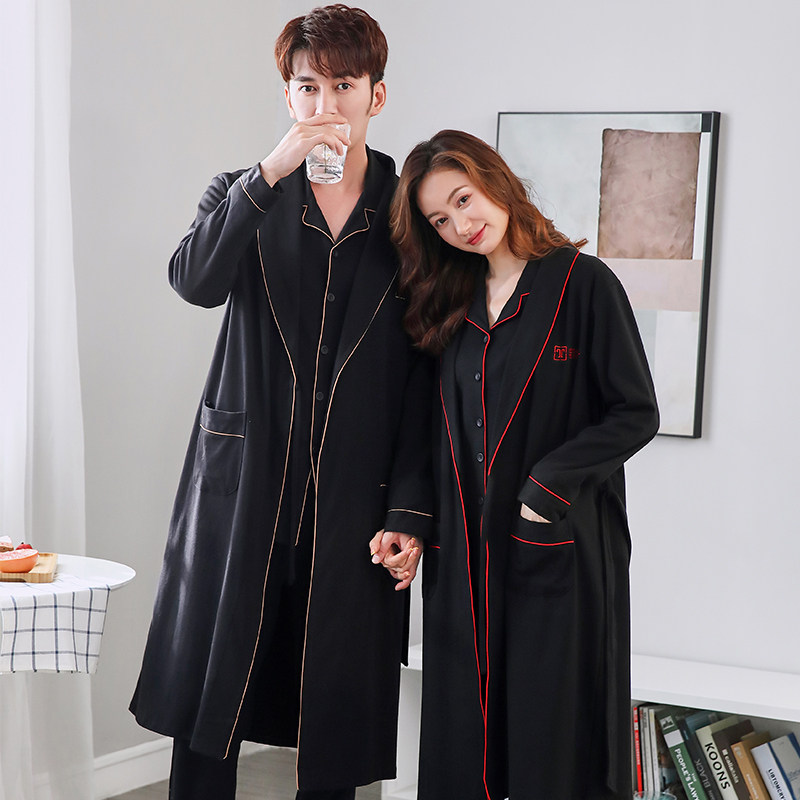 情侣三件套装纯棉长袖春秋款睡袍 辉珠睡衣/家居服套装